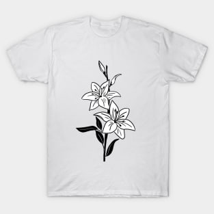 Black and White Lily Flowers T-Shirt